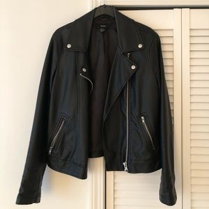 F21 black faux leather jacket